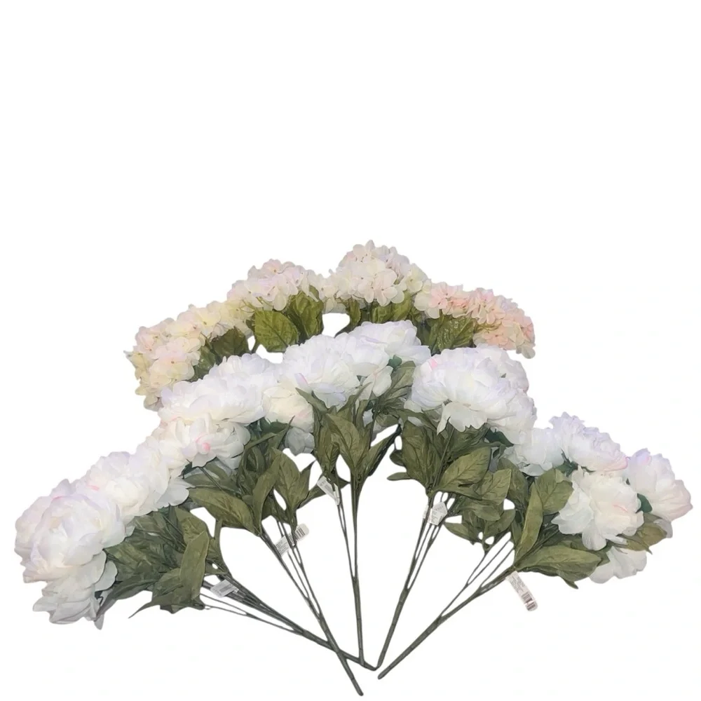 NWT Ashland White Peony & Hydrangea Bush Bundle Faux Floral Stems Wedding Bridal